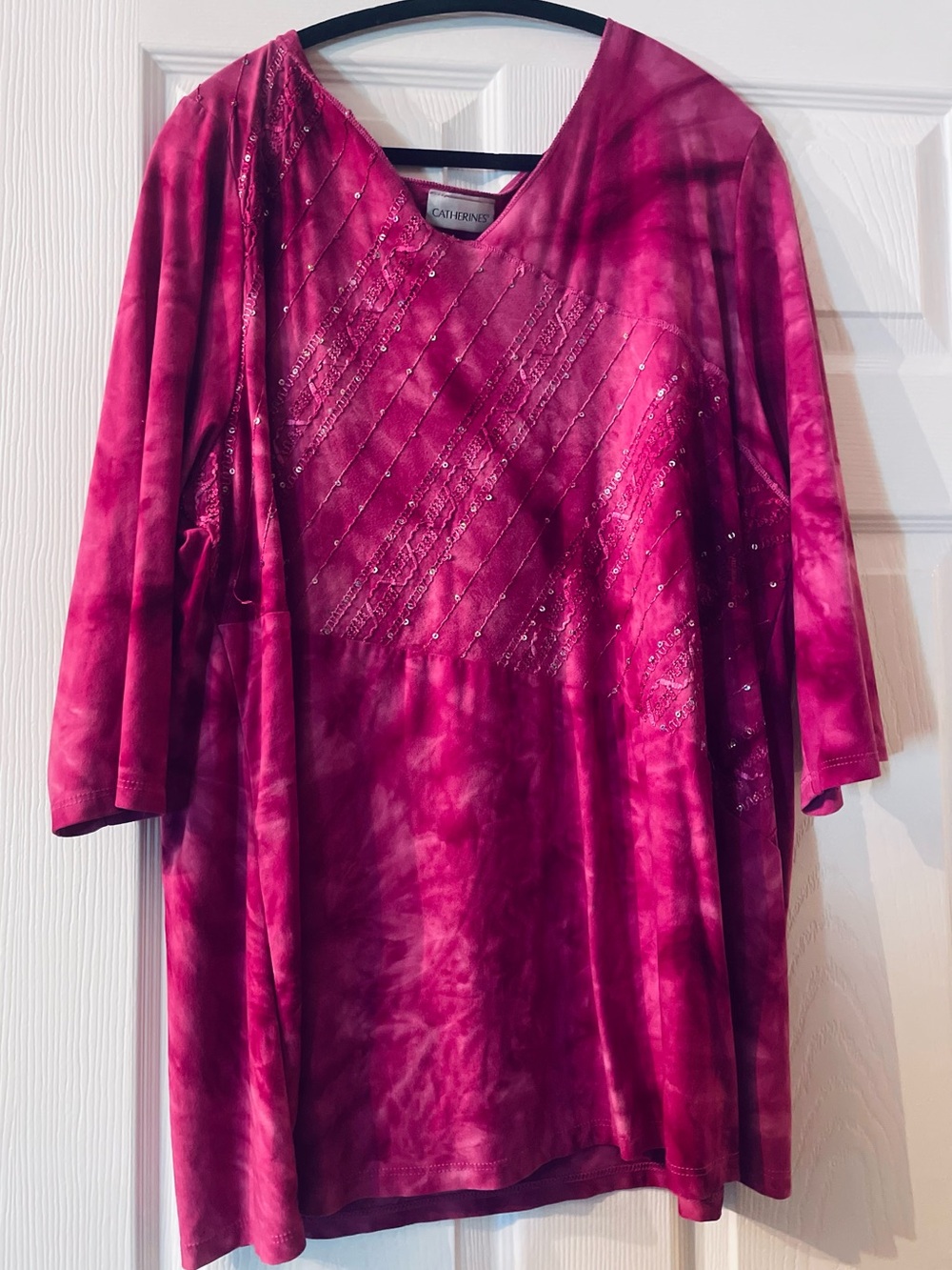 Catherines Pink Fuchsia Tie-Dye Festival Tunic, Sequin Embellished - Picture 2 of 7